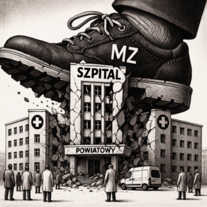Grafika przedstawiająca but z napisem MZ niszczący budynek...</p>
                    </div>

                </div>
                                            <div class=